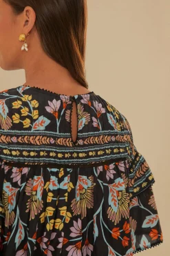 FARM Rio Black Flowery Ruffle Blouse Online