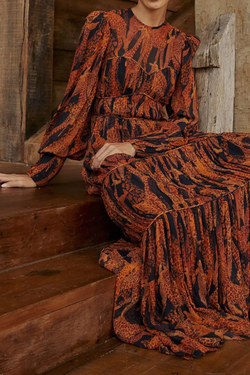 FARM Rio Black Giraffes Puff Sleeve Maxi Dress Online