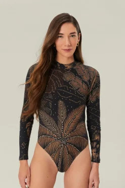 FARM Rio Black Golden Foliage Bodysuit