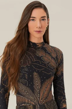 FARM Rio Black Golden Foliage Bodysuit