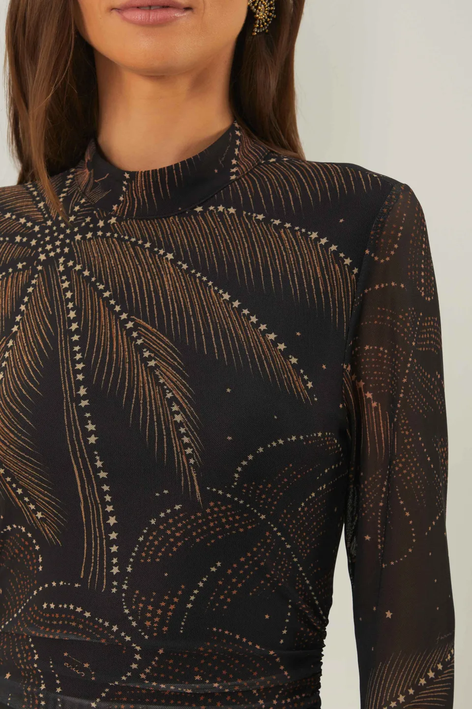 FARM Rio Black Golden Foliage Tulle Midi Dress Online
