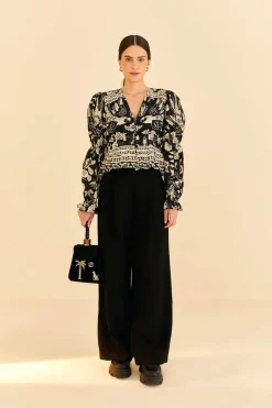 FARM Rio Black Graphic Floral Blouse Outlet