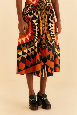 FARM Rio Black Heart Deco Button Down Midi Skirt Clearance