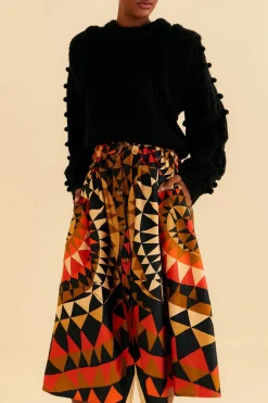 FARM Rio Black Heart Deco Button Down Midi Skirt Clearance