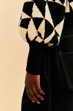 FARM Rio Black Heart Deco Knit Sweater Hot
