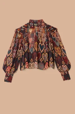 FARM Rio Black Hearts Ikat Blouse Hot