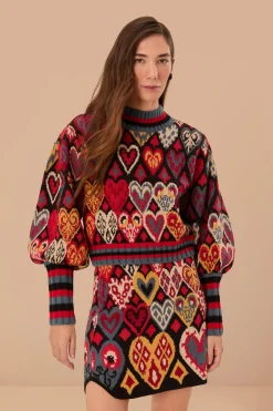 FARM Rio Black Hearts Ikat Knit Skirt