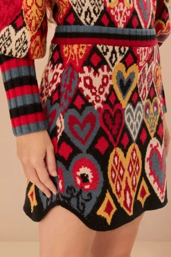 FARM Rio Black Hearts Ikat Knit Skirt