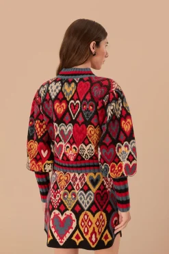 FARM Rio Black Hearts Ikat Knit Sweater