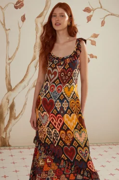 FARM Rio Black Hearts Ikat LENZING™ ECOVERO™ Viscose Maxi Dress Outlet