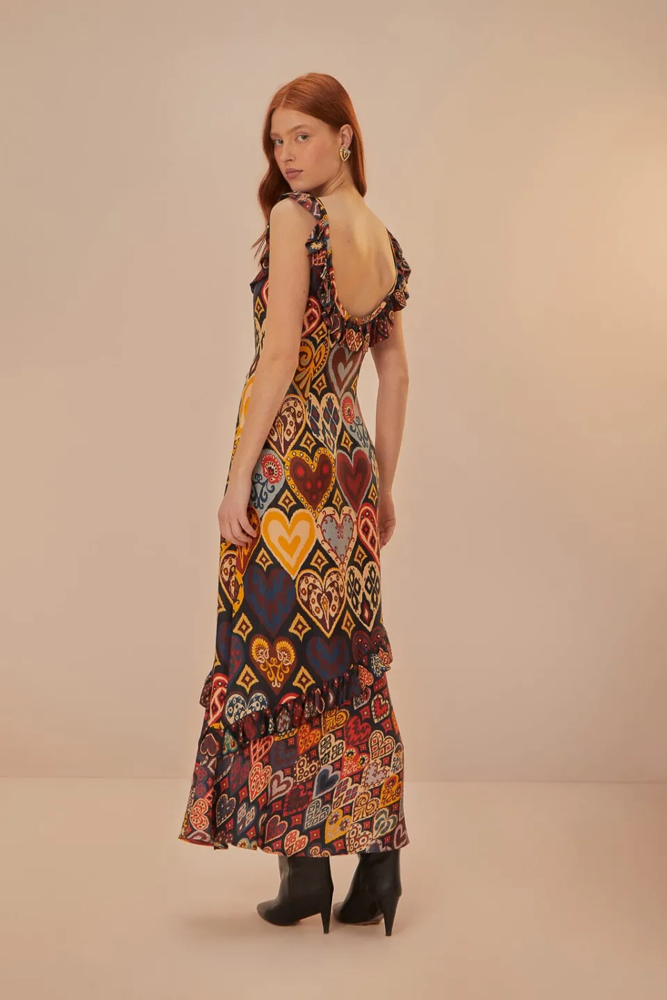 FARM Rio Black Hearts Ikat LENZING™ ECOVERO™ Viscose Maxi Dress Outlet