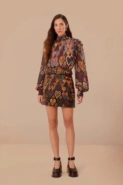 FARM Rio Black Hearts Ikat Mini Skirt New