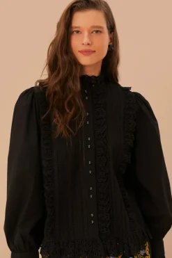 FARM Rio Black Lace And Pleat Blouse