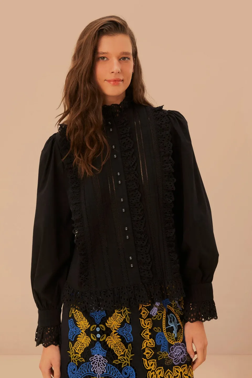 FARM Rio Black Lace And Pleat Blouse