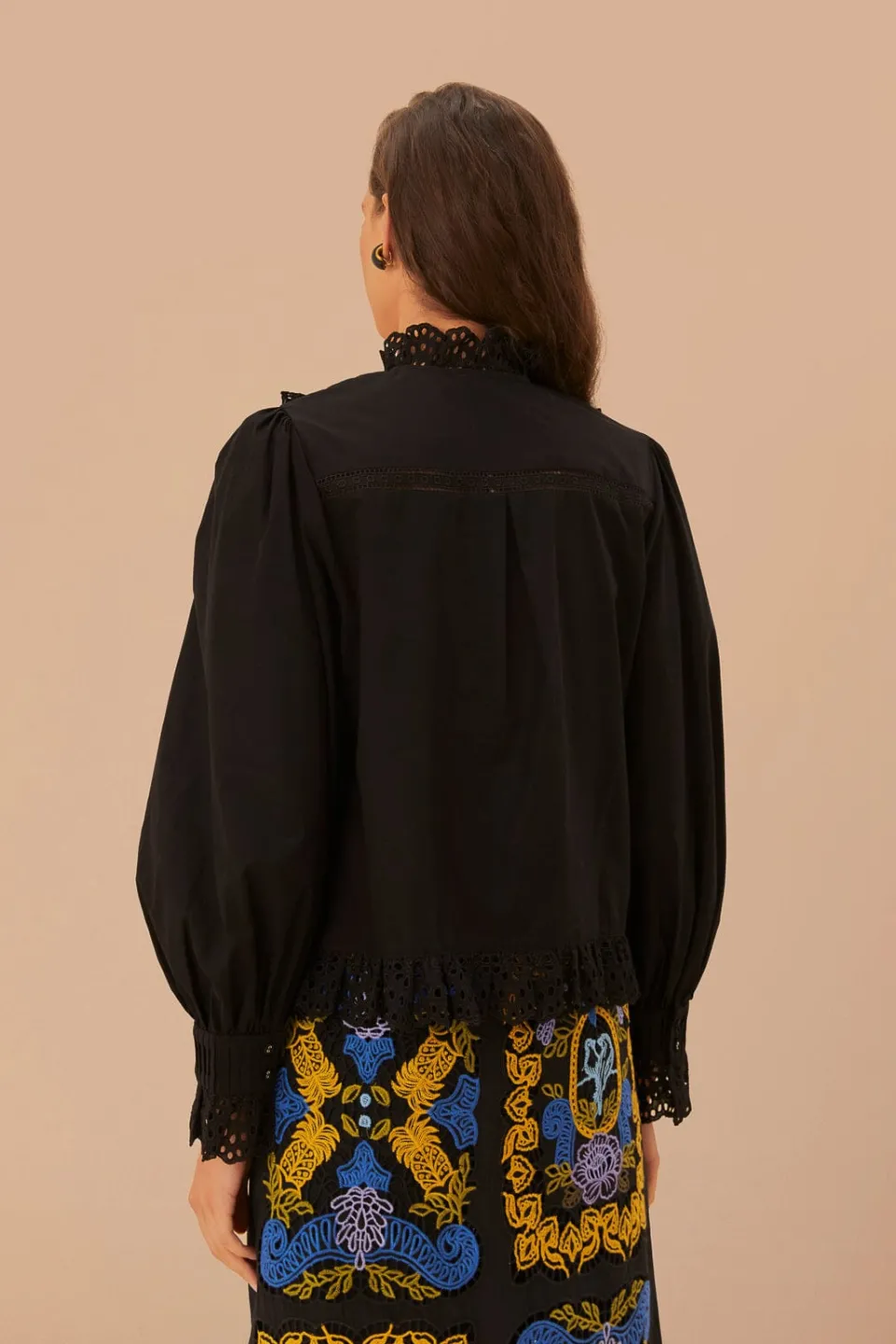 FARM Rio Black Lace And Pleat Blouse