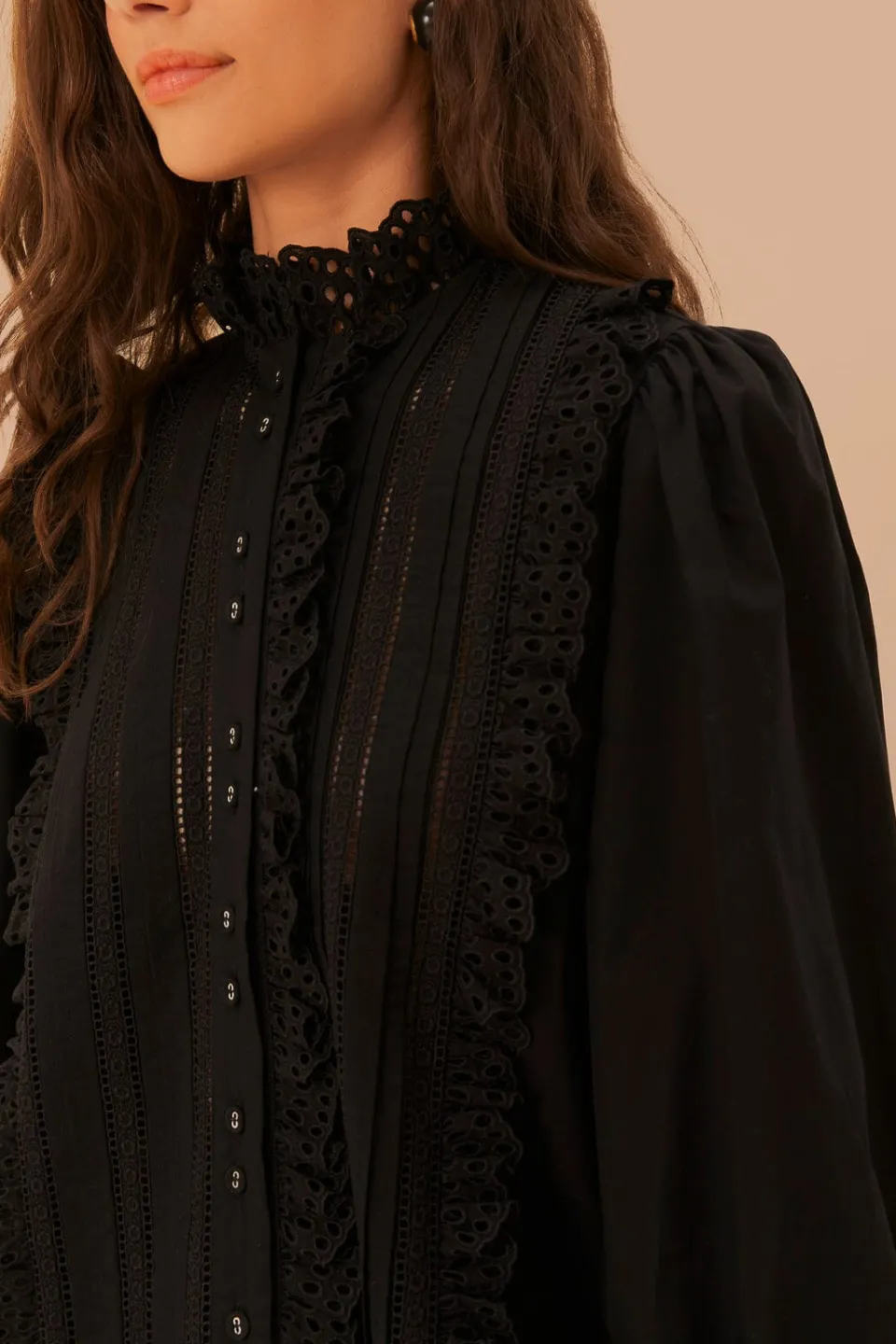 FARM Rio Black Lace And Pleat Blouse
