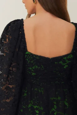 FARM Rio Black Lace Long Sleeve Midi Dress Outlet