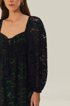 FARM Rio Black Lace Long Sleeve Midi Dress Outlet