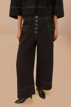 FARM Rio Black Low Waisted Topstiched Pants Hot