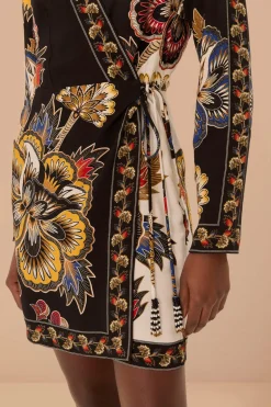 FARM Rio Black Maxi Floral LENZING™ ECOVERO™ Viscose Wrap Mini Dress Sale