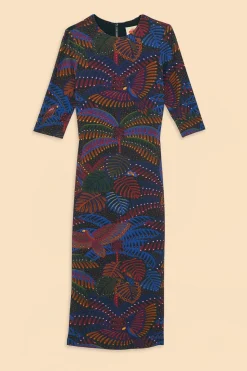 FARM Rio Black Midnight Island Short Sleeve Midi Dress Best