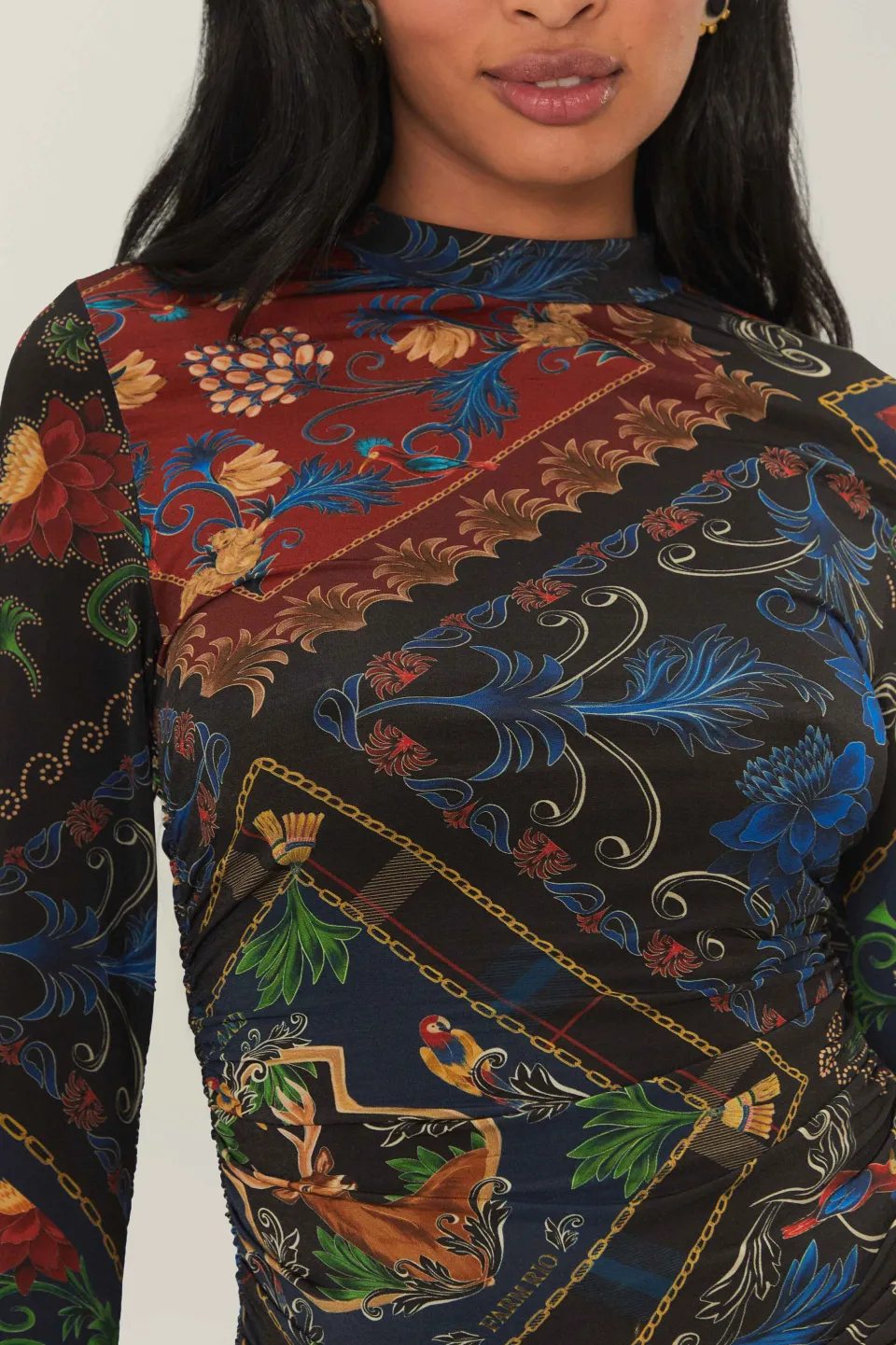 FARM Rio Black Mixed Arabesque Scarves Jersey Blouse New