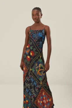 FARM Rio Black Mixed Arabesque Scarves Sleeveless LENZING™ ECOVERO™ Maxi Dress Outlet