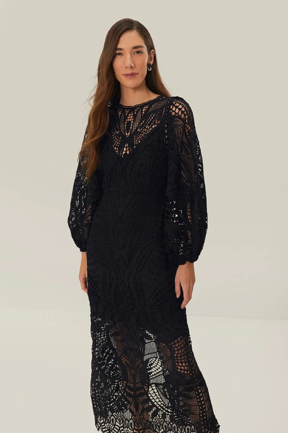 FARM Rio Black Nature Guipure Midi Dress New