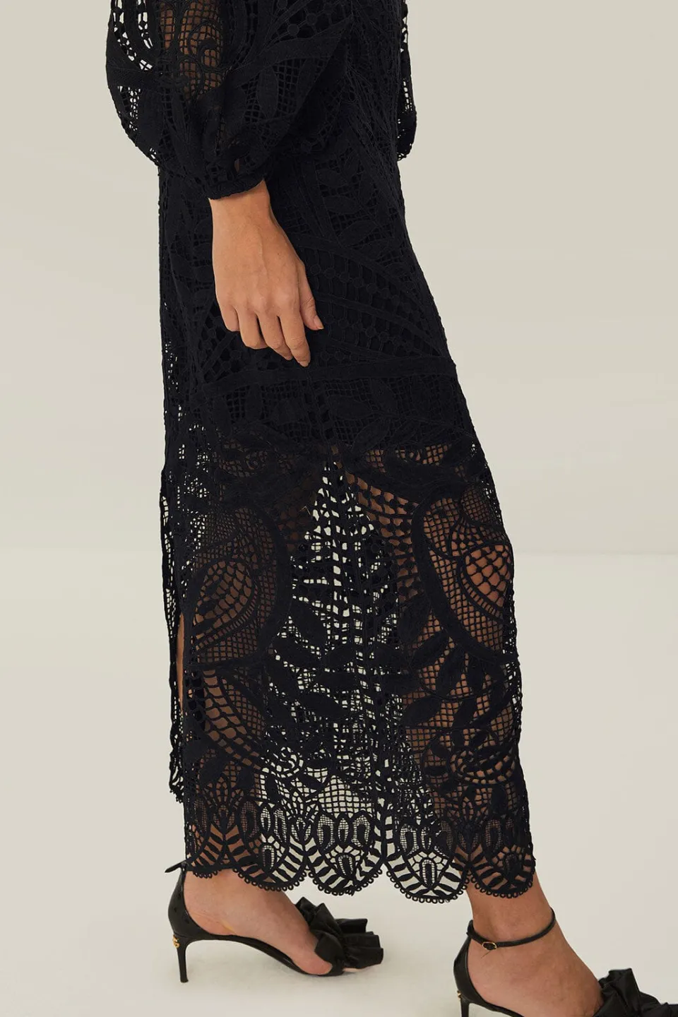 FARM Rio Black Nature Guipure Midi Dress New