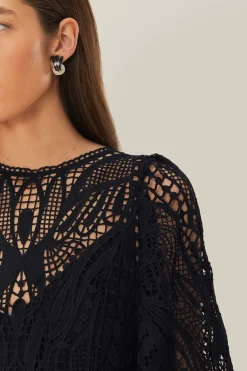 FARM Rio Black Nature Guipure Midi Dress New