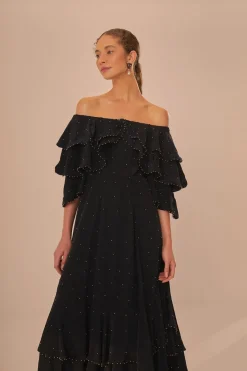 FARM Rio Black Off-Shoulder Maxi Dress Hot