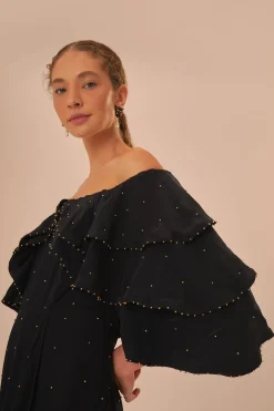 FARM Rio Black Off-Shoulder Maxi Dress Hot