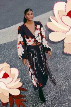 FARM Rio Black Peony Fringe Midi Skirt Sale