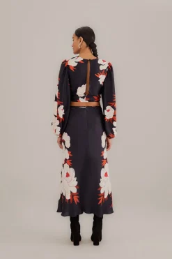 FARM Rio Black Peony Fringe Midi Skirt Sale