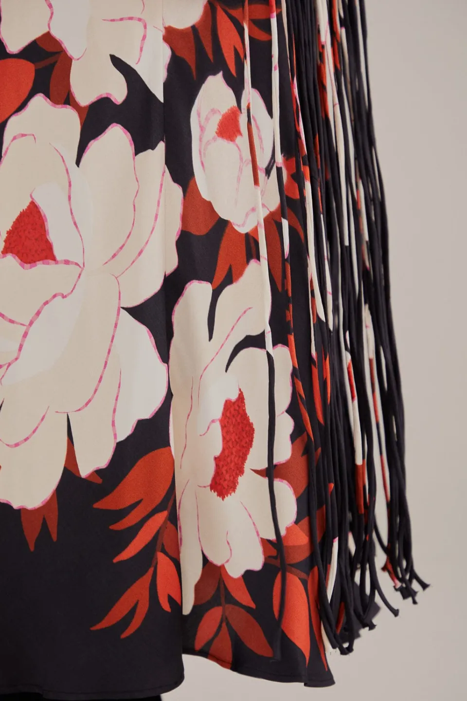 FARM Rio Black Peony Fringe Midi Skirt Sale