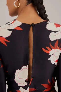 FARM Rio Black Peony Long Sleeve Blouse Clearance