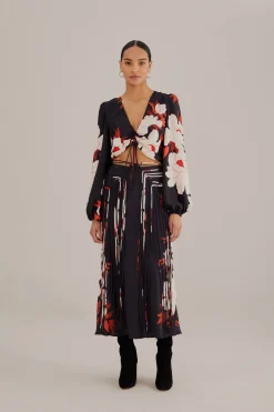 FARM Rio Black Peony Long Sleeve Blouse Clearance