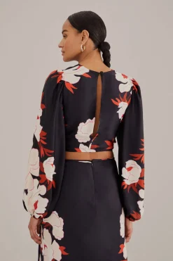 FARM Rio Black Peony Long Sleeve Blouse Clearance