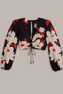 FARM Rio Black Peony Long Sleeve Blouse Clearance