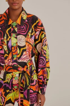 FARM Rio Black Psychedelic Garden Jumpsuit Hot