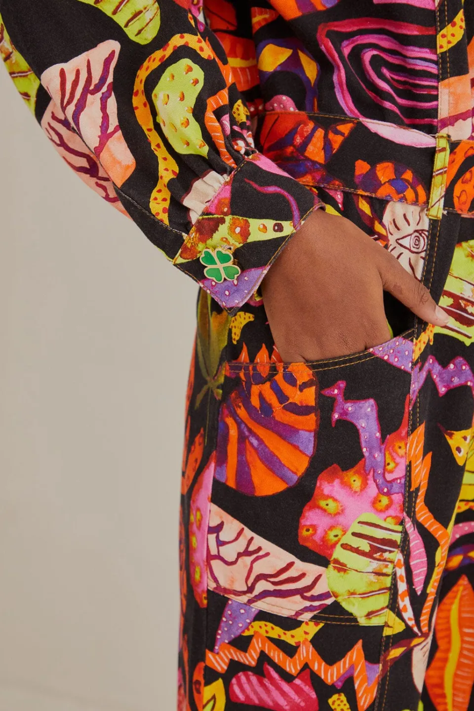 FARM Rio Black Psychedelic Garden Jumpsuit Hot