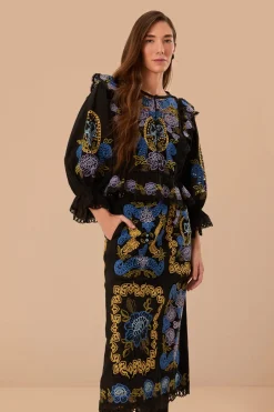 FARM Rio Black Richelieu Midi Skirt Clearance