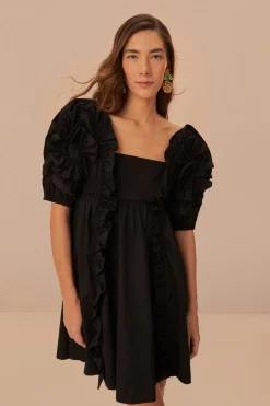 FARM Rio Black Ruffle Short Sleeve Mini Dress