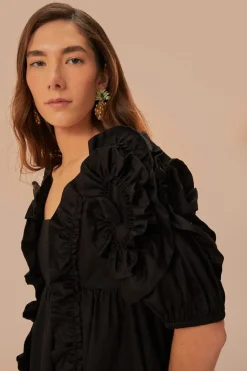 FARM Rio Black Ruffle Short Sleeve Mini Dress