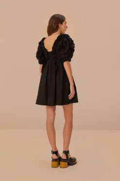 FARM Rio Black Ruffle Short Sleeve Mini Dress