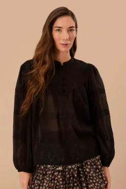 FARM Rio Black Scallops Long Sleeve Blouse Online