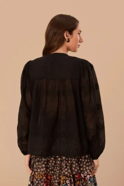 FARM Rio Black Scallops Long Sleeve Blouse Online