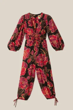FARM Rio Black Shiny Chita Long Sleeve V Neckline Jumpsuit Discount