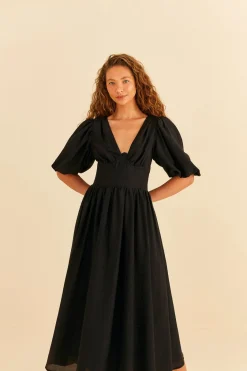 FARM Rio Black Short Sleeves Midi Dress Sale