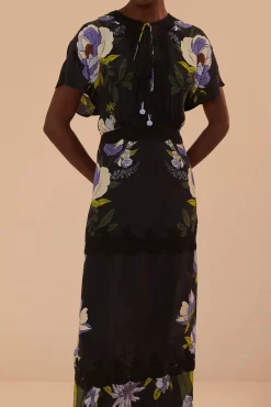 FARM Rio Black Soft Garden Lace Maxi Dress Hot